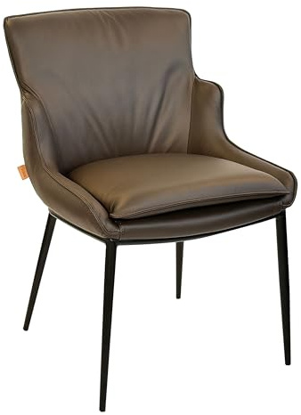 SIX Komfortabler Lusso Echtleder Stuhl - Hochwertiges Rindsleder, belastbar bis 150 kg, ergonomisch, stabil, ideal für Esszimmer, Büro, Konferenzraum - in Braun