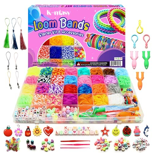k-masy 3000+ Loom Band Kit - 30 Colors Loom Bands Kits for Girls with All Accessories DIY Friendship Bracelet Making Kits Birthday Gift in Craft Storage Box