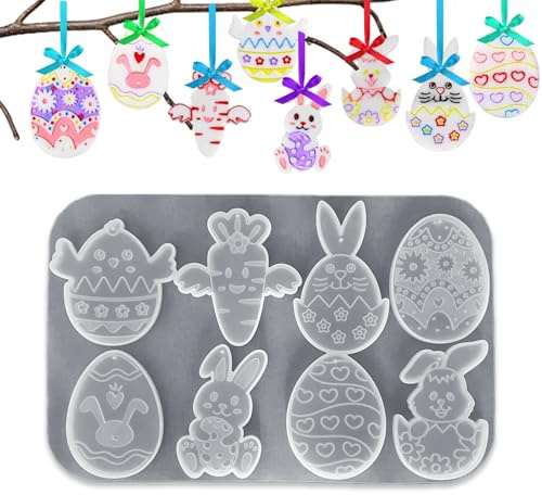 Nuevo patrón - Moldes de silicona de Pascua, moldes de resina, llavero de huevo de conejo, decoración de Pascua, vela de bricolaje, joyería, artesanía, decoración del hogar