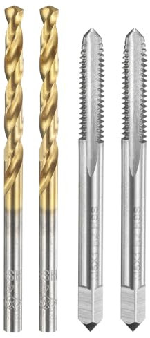 sourcing map Set di 2 punte per trapano M5 x 1, filettature filettate metriche dritte e 2 punte elicoidali da 4,0 mm, non rivestite/rivestite in titanio, HSS-6542