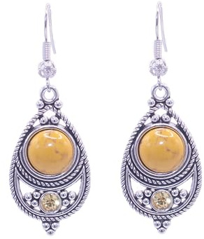 ZARZAMORA Pendientes Mujer Piedra Natural Colgantes Estilo Bohemio Vintage -Pendientes Plata Tibetana Acabado Envejecido Gancho Platino- Amuleto protector Gema Natural (Jaspe Verde)