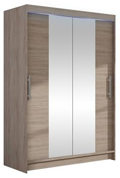 Mirjan24 Kleiderschrank Miami II mit RGB LED Beleuchtung, Modernes Schiebetürenschrank mit Kleiderstange und Einlegeböden für Kleidung, Garderobenschrank (Trüffel)