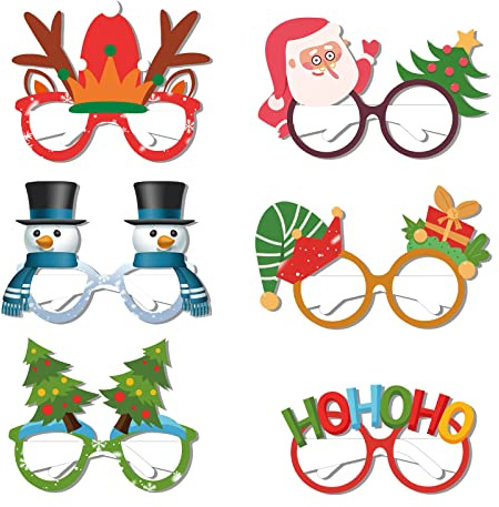 jiingekk Partybrille, Weihnachtsmotiv, Papierbrillen, Rahmendekoration, Weihnachtsbrille, Erwachsenen-Partybrille für Weihnachten, Party-Requisiten, Zubehör