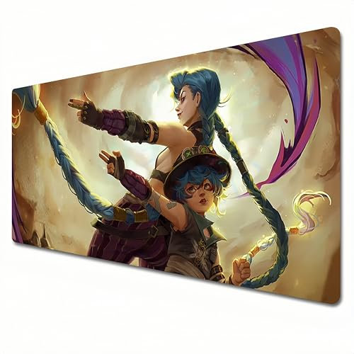 WUNMSKZR Mauspad Arcane League of Legends, XL, Anime-Mauspad, 800 x 300 cm, große Schreibtischunterlage und genähter Rand für Home Office, Jin (XL)