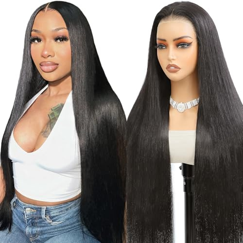 Eool 200% Straight 9X6 Drawstring Glueless Human Hair Wig Pre Cut for Daily | 12A Real Human Hair Wigs Perücke Damen Echthaar Wear And Go HD Lace Front Wig for Women No Glue Pre Plucked 26 Zoll 66cm