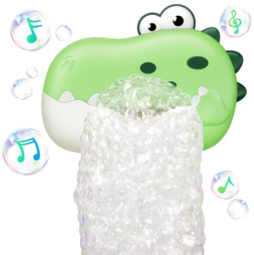 MACALOCA Dinosaurier Badewannenspielzeug, Wiederaufladbares Schaummaschine Badespielzeug mit Musik für die Baby/Kinder Automatische Blasenmaschine ab 1 2 3 4 5 Jahre Geschenke für Jungen Mädchen(Grün)