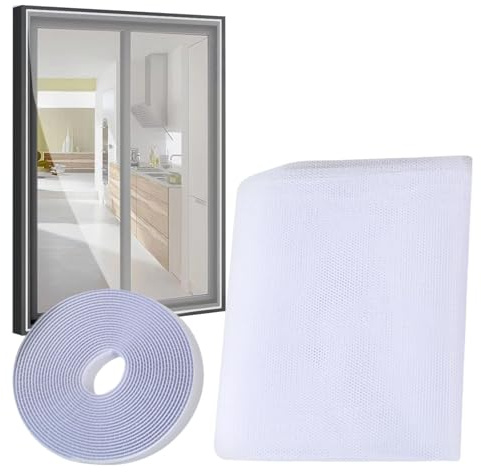 Fliegengitter Fenster Weiß 150X200cm, Mosquito net Window, Fliegennetz Fenster, Frei Schneidbar mit Klettband Selbstklebend Für Viele Fenstertypen Geeignet Kein Bohren Erforderlich