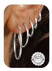 LOLIAS 5 Pares Pendientes Aro Plata Ley 925 para Mujer Pendientes Plata/Oro Hipoalergénicos Ligeros Pequeños Medianos Grandes Pendientes Apilados para Múltiples Piercings 10/14/20/30/40 mm
