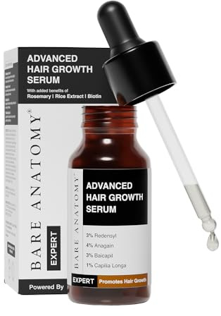 Bare Anatomy Advanced Hair Growth Serum|3% Redensyl + 4% Anagain + 3% Baicapil + 1% Capilia Longa, Rosemary, Biotin & Rice Extract|Thick Density|Hair growth & Hair fall control serum|Women & Men|20ml