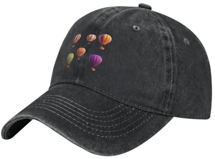 MKGOHLG Black Hot air Balloons Flying in The Sky Printed Washed Cowboy Baseball Cap for Adults - Stylish and Breathable Hat, Black, One size