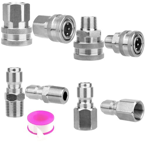 8pcs 3/8in Pressure Washer Quick Connect Fitting Adapter, Stainless Steel NPT Female and Male Thread Pressure Washer Coupler Hose Connector Kit Attachment Accessories for Fast Connect & Quick Release