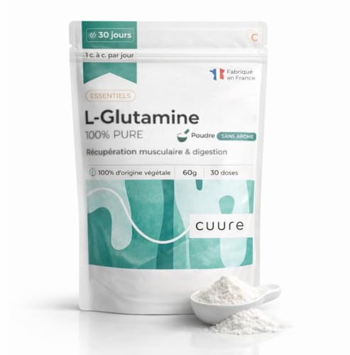 L-Glutamine - CUURE - Acide Aminé en Poudre [200g] - 100% Pure - Récupération Sport - Hautement Biodisponible - 30 Jours - Saveur Neutre - Fabriqué en France