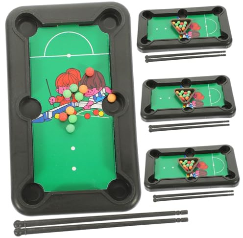 ROMISBABA 4 Sätze Mini Billardtisch Set Tragbarer Miniatur Billiard Tisch aus Robustem Interaktives Tischspiel für Geschicklichkeit und Kreativität für Indoor spielspaß
