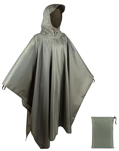 3 en 1 Poncho Impermeable Multiusos, Ligero y de Secado Rápido, Chubasquero Hombre & Mujer, Poncho para Lluvia Caminatas Campamentos Caza (FR/ES, Letras, Talla única, Regular, Regular, Camuflaje con)