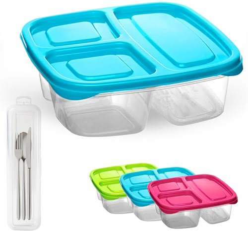 ELENANO Lunch Box de Plastico sin BPA de 1,22L con Portacubiertos Fiambreras Comida Trabajo para Colegio Niños y Adultos de 20x20x6 cm Bento Box apta para Microondas y Lavavajillas (AZUL TURQUESA)