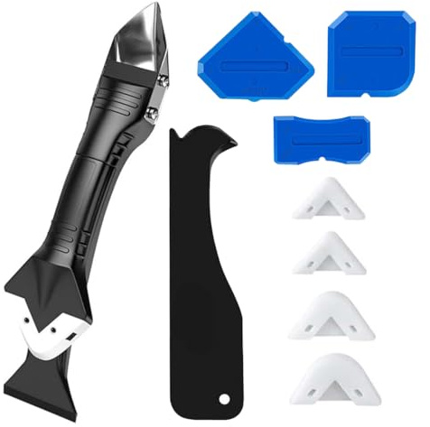 Kit Attrezzi per Rimozione Sigillante Siliconico, 3 in 1 con Spatola Blu, Strumento Professionale per Pulizia e Manutenzione Casa