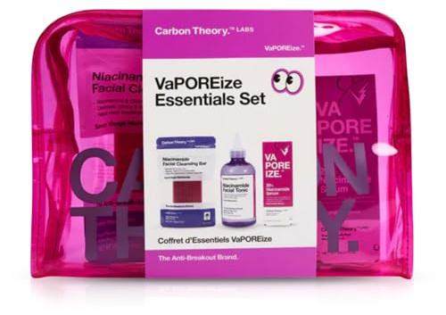 Carbon Theory VaPOREize Niacinamide Skincare Set | Complete Skincare Set for Blemish Prone Skin Including 20% Niacinamide Face Serum, Toner and Face Cleansing Bar.