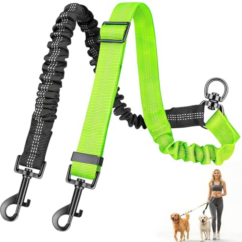 IWIDYA Correa Doble para Perros, Sin Enredos, 360° Rotatable, Reflectante,Doble Divisor de Correa para Perro, Pequeño,Mediano y Grande,pasear a 2 Perros(Negro+Verde)
