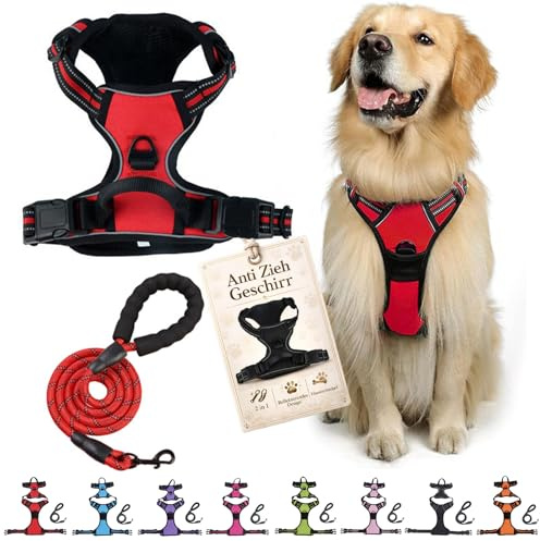 Anti Zieh Geschirr für Hunde, Hunter Hundegeschirr, Atmungsaktiv & Gepolstert Anti-Zieh Hundegeschirr mit Step-in Design, Kontrolle ohne Ziehen für Hunde Jeder Größe (Rot, L)