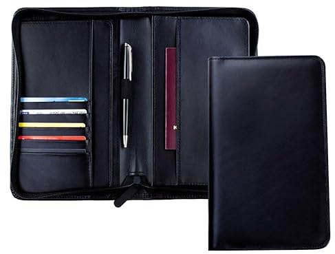 DELMON VARONE - Reisebrieftasche mit RFID-Schutz & Reißverschluss Leder Schwarz - Reise-Geldbeutel für Reise-Unterlagen & Dokumente - Familien Reise-Organizer für Reisepass, Passport (groß 4 Personen)