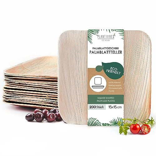 Plantvibes 25 x Assiettes en Feuilles de Palmier, Écologique et biodégradable, Assiette jetable Parfait pour la fête d’Anniversaire ou Le Mariage, Vaisselle jetable Bio (15cm (200 pièces))