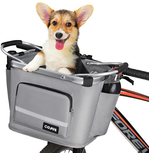 COFIT Fahrradkorb Vorne Abnehmbar Hundekorb Fahrrad Faltbarer für Haustier Einkaufen Pendler Camping und Outdoor Aufbewahrungstasche Grau mit Seitentaschen