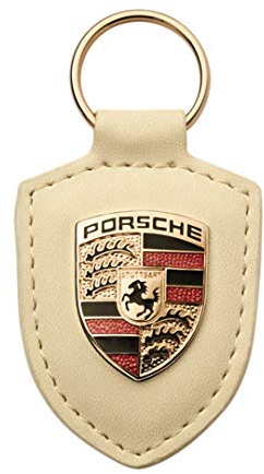 Porsche Wappen Schlüssel Anhänger LEDER WEIß, Boxster Cayenne Panamera 911