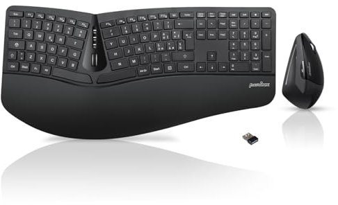 Perixx Periduo-605 Set Mouse Verticale e Tastiera Wireless Ergonomici, Tasti Silenziosi, Poggiapolsi, Rotella di Scorrimento, Layout QWERTY Italiano