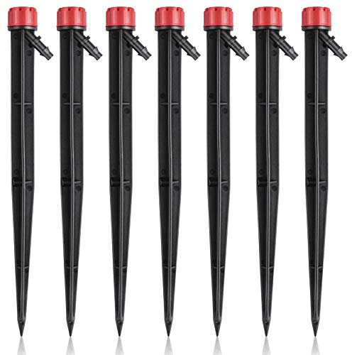 Kalolary Bewässerungstropfer, 20 Stück Mikrospray 360 Grad 8 Löcher Einstellbarer Wasserdurchfluss Mikrobubbler Sprinkler Tropfsystem Teile Tropfbewässerung für 1/4 Zoll Bewässerungsschlauch (Rot)