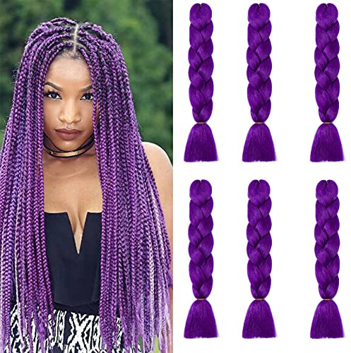 24” Trecce Capelli Finti Extension Viola scuro Treccine Afro Sintetici Fibre Jumbo Braiding, Confezione da 6