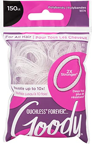 Goody Ouchless Womens Polyband Elastic Hair Tie - 150 Count, Clear - Fine Hair - Hair Accessories to Style With Ease and Keep Your Hair Secured - Perfect for Fun and Unique Hairstyles - Pain-Free