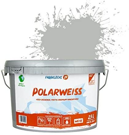 Farbklecks24 Polarweiss Color (versch. Farben) premium Wandfarbe, weiss, sehr hohe Deckkraft, Wandfarbe, Deckenfarbe, Deckkraft Klasse 1, Nassabrieb Klasse 2 (2,5L, Grau 7-0)