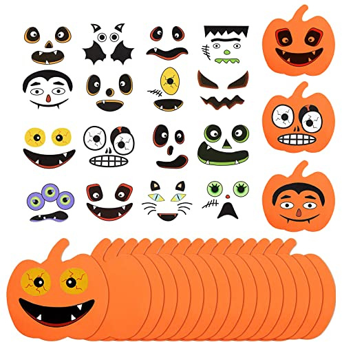LIVESTN Halloween Schaum Kürbis Aufkleber Bastelset, 32 Stücke Kürbis Gesicht Selbstklebende Aufkleber, Kürbis Form Schaum DIY Kürbis Dekorieren für Halloween Kinder Bastel Party Dekorationen (A)