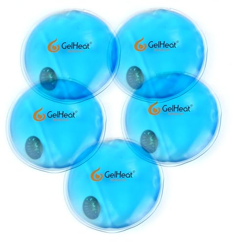 Pack of 5 GelHeat Instant Hand Warmers Round - Reusable Gel Click Heat Pads (Blue)