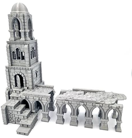 Q P Quality Printing 3D Battle Tower Pillars Building,Ruined Terrain Wall Scenery Tabletop&RPG 28-32mm Miniatures Wargame Requisiten DnD D&D,3D Printed and Paintable,FGR-08,Silberfarben Metallisch
