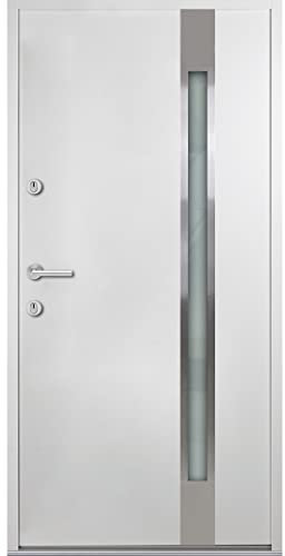 kuporta Haustür Nebeneingangstür Carl 90x200cm DIN rechts – Kellertür aus Stahl mit Tresorbolzen, Dämmfüllung, justierbaren Bändern & Aushebelsicherung - Weiß | 1x Drücker, 1x Knopf