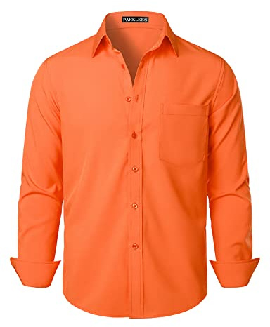 PARKLEES Chemise habillée à manches longues pour homme - Coupe classique - Sans plis - Style décontracté - Avec poche