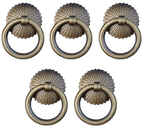 5 Stück Möbelknöpfe Vintage, Küchenschrank Kleiderschrank Knopf, Messing Antik Schubladenknöpfe Ring Griffe für Türschränke, Schubladen, Schränke (40mm)