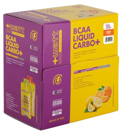 BCAA Liquid Carbo+ - Integratore Alimentare Liquido a Base di Carboidrati con BCAA - Senza Glutine - 30 Pouch da 30 ml Gusto Arancia
