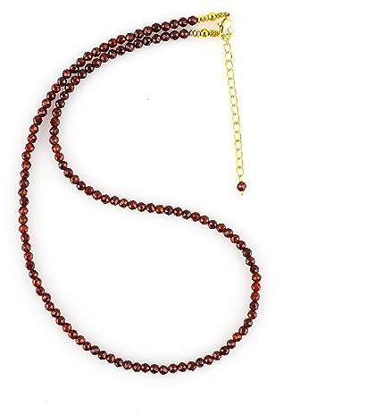 TGH Handmade Red Garnet Beaded Necklace – Genuine Faceted Red Garnet – Passion & Vitality – Gold Plated – Boho Elegant – 3-3.5mm Faceted Beads – Christmas Gifts