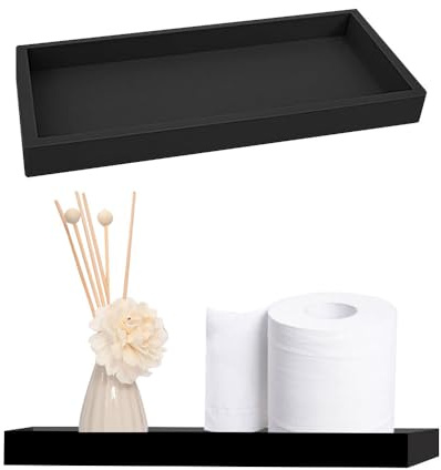 2 Stück Badezimmer Tablett Schwarz, Tablett Schwarz Rechteckig Bad Tablett Schwarz Badezimmer Tablett Waschtisch Tablett Badezimmer Ablagetablett Bad, für Seife, Handtuch, Parfümhalter, Rechteckig (L)