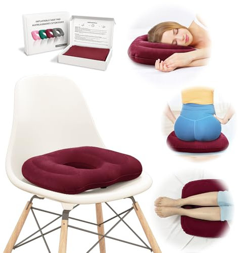 Nevife Aufblasbares Donut-Kissen,orthopädisches Sitzkissen für Zuhause,Büro oder Auto.Ideal bei Steißbein,Prostata,Ischias,Bettwunden,postpartaler Schwangerschaft und postoperativen Schmerzen(red)