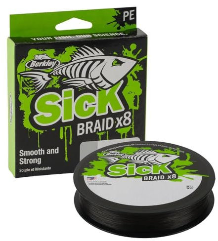 BERKLEY Sick Braid 8 Way Braided Fishing Line, 150 m for Freshwater or Saltwater Sea Fishing White or Black (Black, 0.06 mm - 5.4 kg)