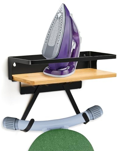 Maplefield Ironing Board Hanger with Shelf - Modern, Alloy Steel - Space-Saving Iron Storage & Laundry Organization - Board Wall Mount for Y & T Leg Styles - Integrated Appliance Holder - Wall Mount