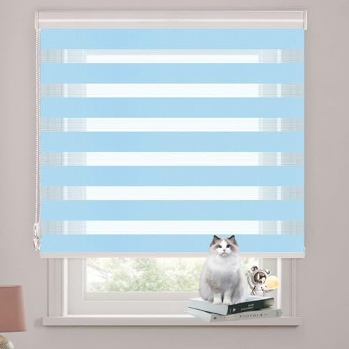 Doppelrollo Klemmfix Verdunkelung 70 x 340 cm Hitzeschutz Energiesparend Verdunkelungs Rollo Klemmrollo inkl. Zubehör für Wohnzimmer Küche Büro, Blau