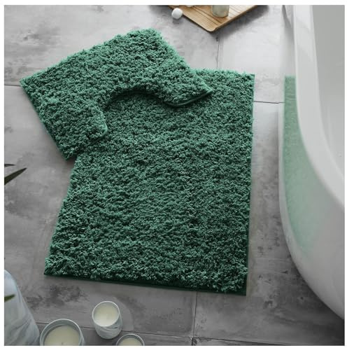 GC GAVENO CAVAILIA Bath Mat Non Slip - 2 Piece Bathroom Mat Set - Super Absorbent Toilet Rug - Quick Drying Bath Mat - Machine Washable - Green (50X80, 50X40)