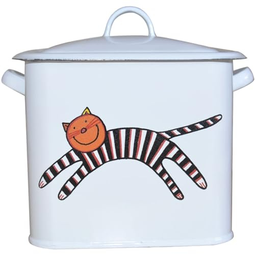 Huche À Pain Boite À Pain De Mie Carré Minimaliste Moderne Bac À Pain, Artisanat En Émail Peint Motif Chat Et Chien Boîte De Rangement De Pâtisserie, Décoration D'intérieur (Color : White A, S : 2.2