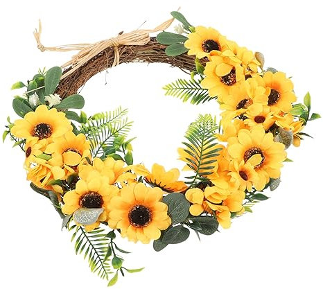 ORFOFE Künstlicher Frühlingskranz Mit Sonnenblumen Rattan-türkranz-dekor Für Haustür Fenster Frühlingsdekoration Party-Dekoration Kompakt Und Zuverlässig