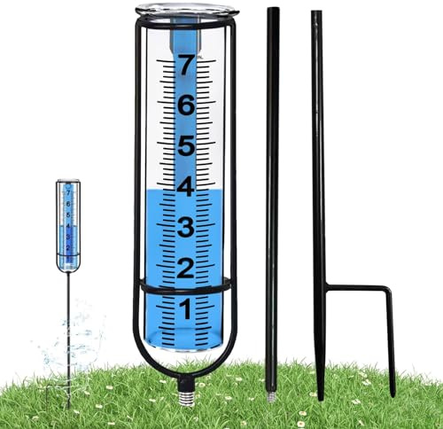 Pluviometro da giardino con paletto da giardino, tubo da cortile, misuratore per esterni con altezza regolabile e design con numeri grandi