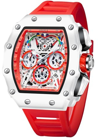 FORSINING Herrenuhr,Rechteck Big Dial Mode Quarz Armbanduhr Silikon Armband Casual Chronograph wasserdichte Militäruhren für Herren
